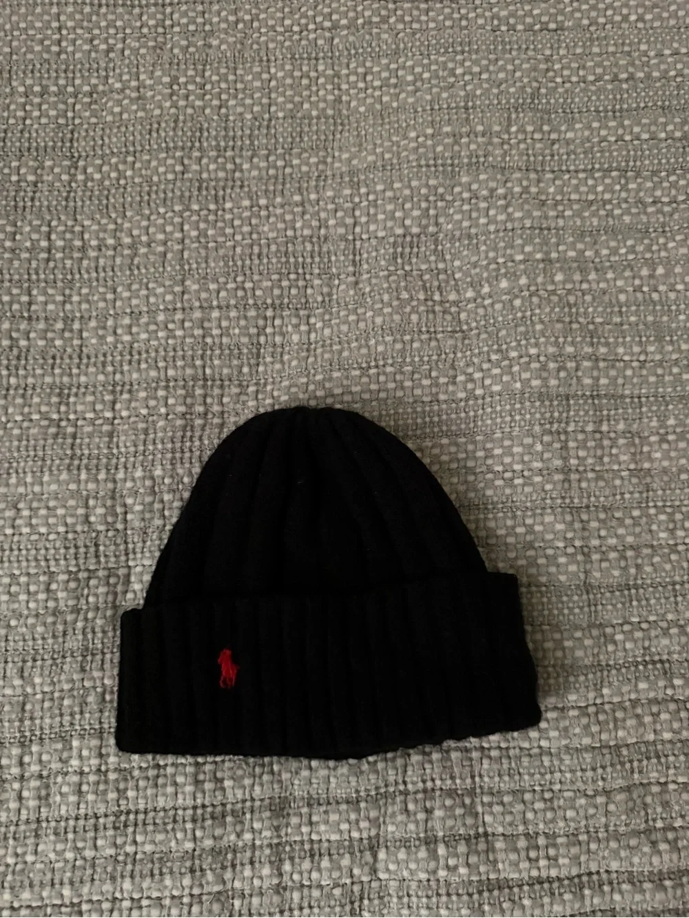 Polo by Ralph Lauren Black Ribbed Knit Beanie with Red Pony